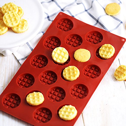 Qeleg 18 Cavities Silicone Mini Round Waffle Mini Eggo Waffles,Cookie, Chocolate, Candy And Gummy Mold-2 Pieces #TOP6