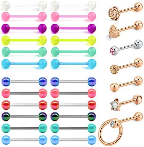 AceFun Tongue Rings for Women Acrylic and Stainless Steel Tongue Bar Nipple Piercing Bar Nipple Tongue Barbell Piercing Jewelry