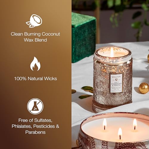 Image of Voluspa Gilt Pomander Hinoki, Small Candle Jar, 5.5 Ounces, 50 Hour Burn Time, Coconut Wax for Clean Burning, Handcrafted in the USA