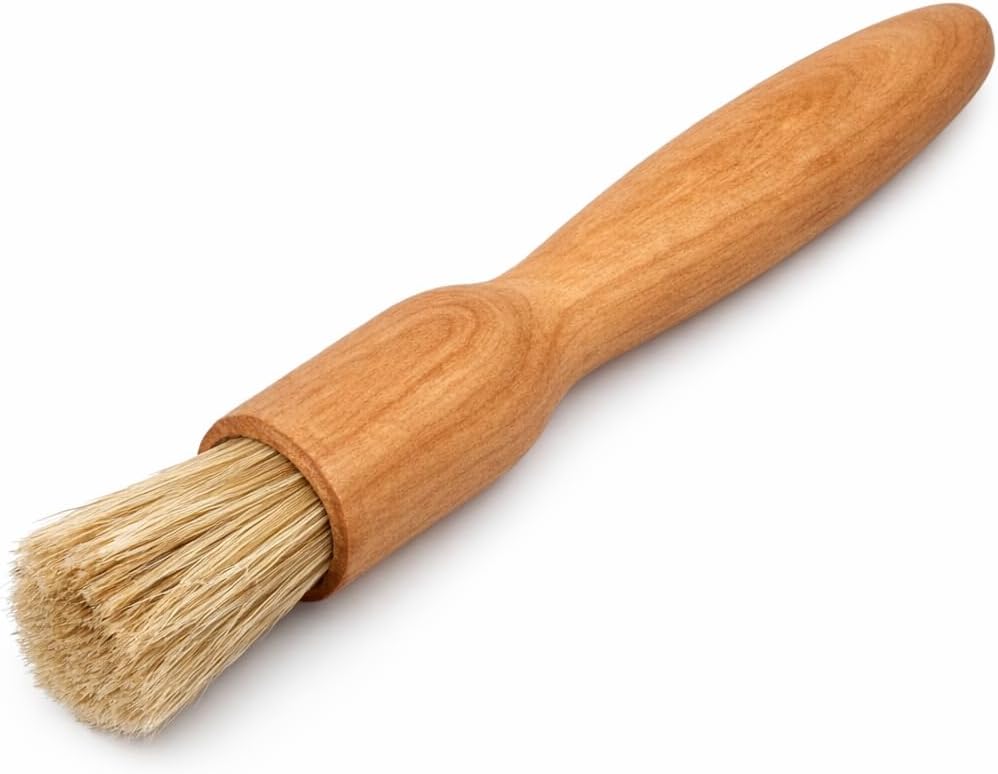 teemando® Household Brush with Natural Bristles Made of Cherry Wood, Round, Oiled, Width: 2.5 cm, Length: 18 cm, Pastry Brush