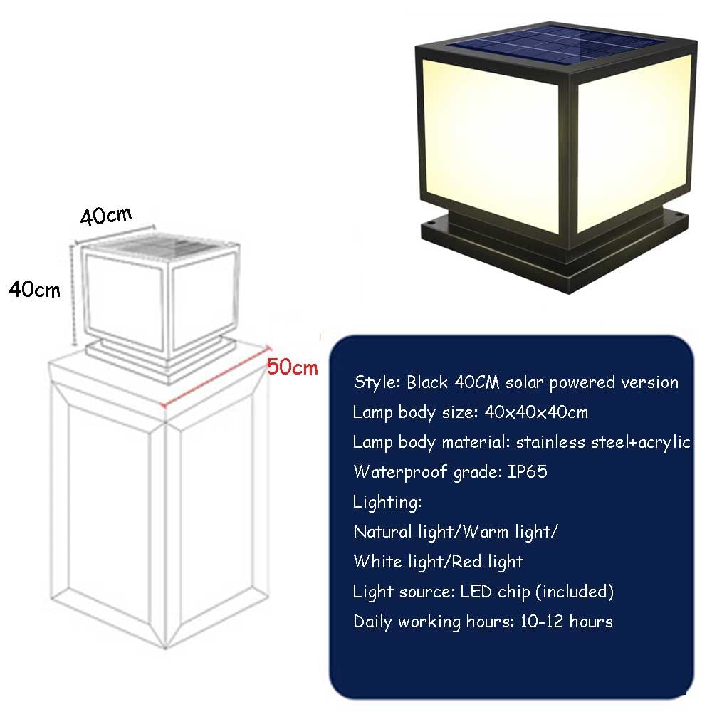 Luci a Colonna solari a LED per Esterni,Impermeabili,quadrate,di Grandi Dimensioni,Nere,con Telecomando,Ideali per Illuminazione di Giardini e paesaggi.