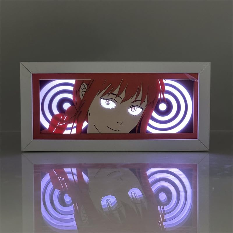 Zhongkaihua Denji Anime 3D Paper Carving Night Light Bedside Lamp Makima Anime and Manga Papercut Shadow Light Box Creative Bedroom Decorative Table Lamp