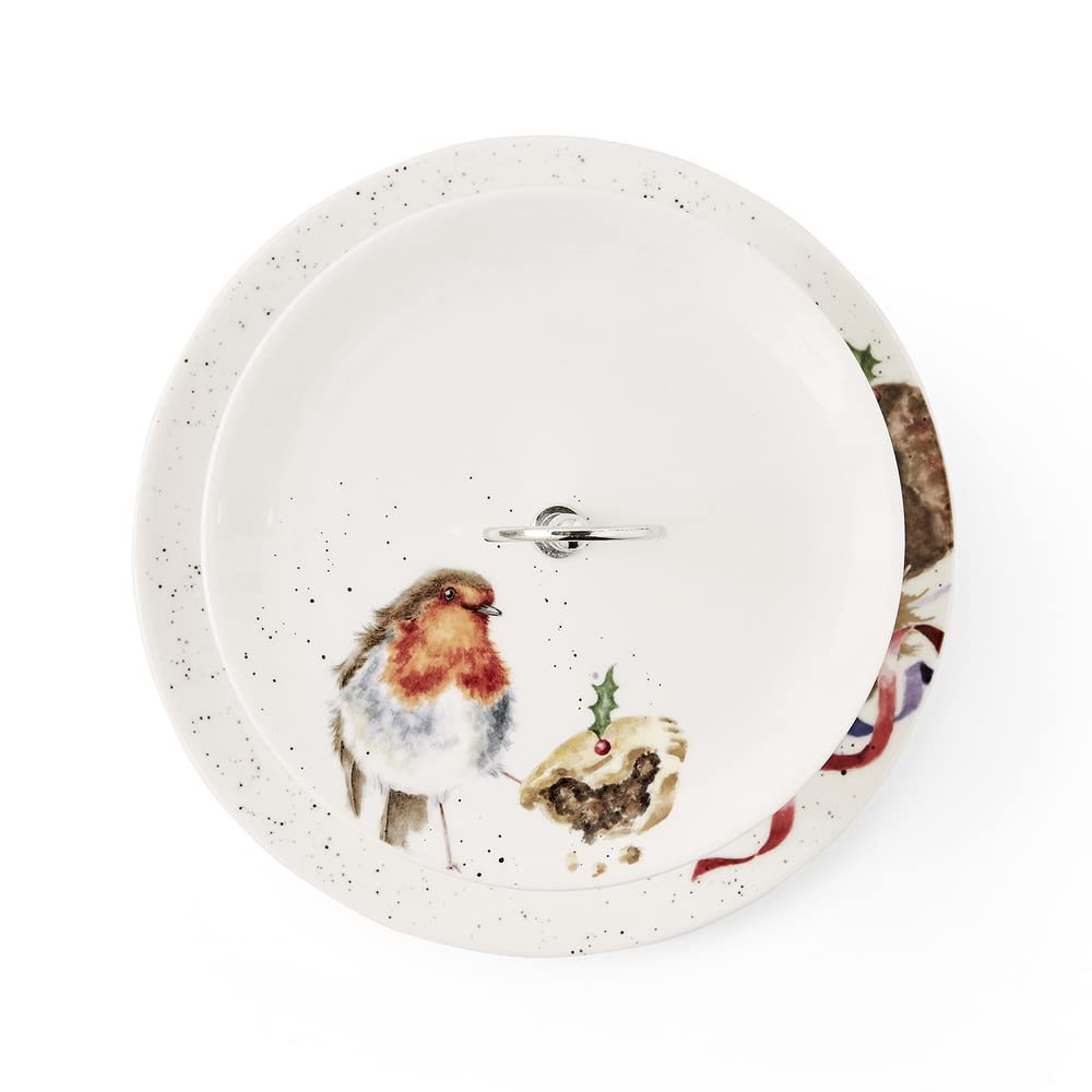 Wrendale Designs Royal Worcester Wrendale Deigns Présentoir à gâteaux Festif à Deux étages Motif Rouge-Gorge et Lapin Blanc