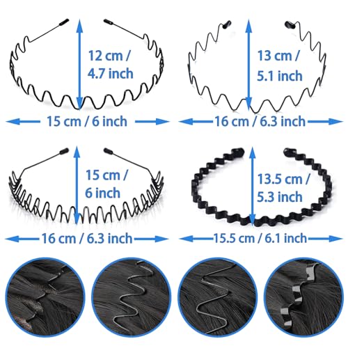 Faixa de cabelo masculina de metal ondulada unissex, faixa de cabelo preta em ziguezague, acessórios