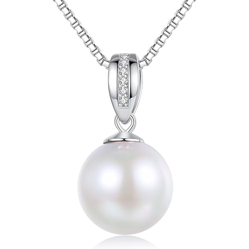 Dickbe Pearl Necklaces for Women,Pearl Pendant Necklace Sterling Silver Box Chain Single Pearl Necklace jewelry Gifts for Christmas Anniversary Birthday Wedding Celebration Occasion