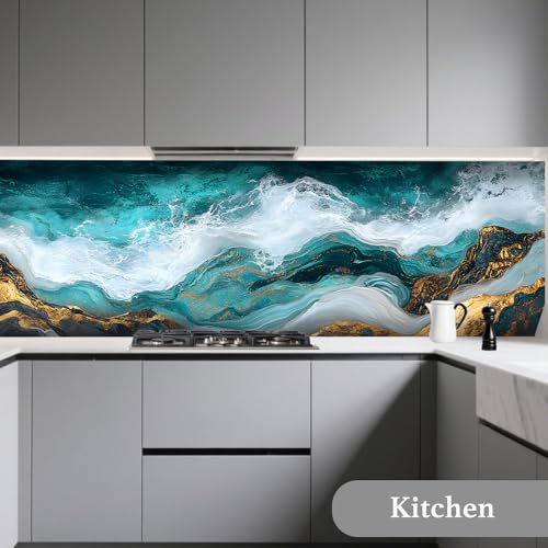 Image of Nuxovilar Teal Gold Marble Vein Wallpaper Peel Stick 15.75x118.11