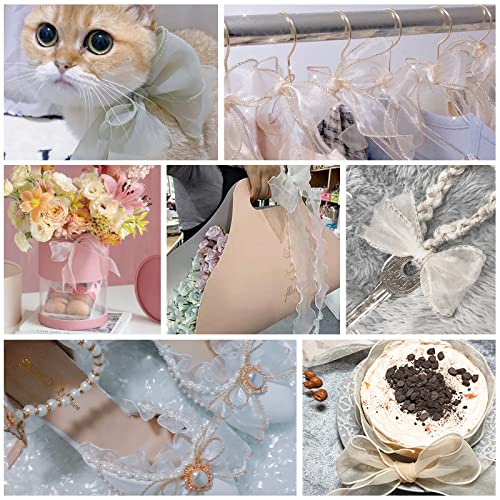 Ornales Sheer Wired Organza Ribbon,Chiffon Ribbon With Golden Edge For Gift Wrapping, Diy Crafts Bouquet Garland Baking Decoration 1-1/2 In X 10-Yd (Light) #TOP4