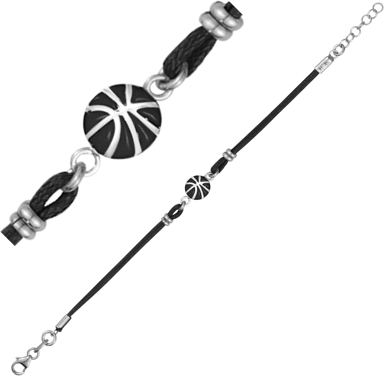 UNICORNJ Sterling Silver 925 Bracelet for Boys Girls Sports with Enamel and Double Cotton Cord 6.25"