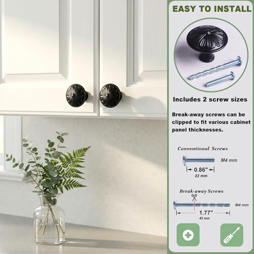 Image of DWYL & LWYD Black Cabinet Knobs 4 Pack, Single Hold 1-2 /5 inchDia Round Matte Black Knobs for Cabinets and Drawers,Kitchen Cabinet knobs Black Handles