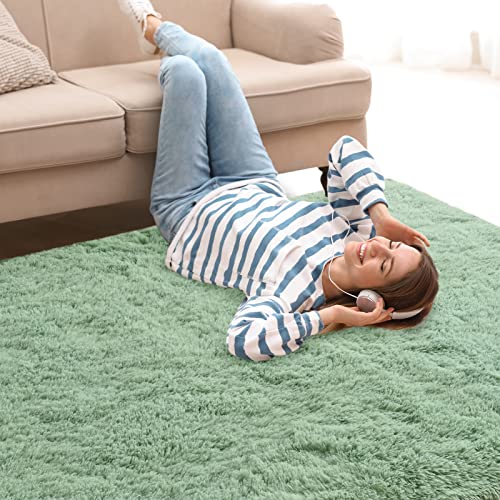 Zedrew Sage-Green Area Rugs Fluffy Carpets, 2X4 Feet Indoor Throw Rug For Bedside, Anti-Skid Rectangular Modern Rug For Kids Girls Children Nursery Room, Cute Shaggy Room Decor For Teenage #TOP5