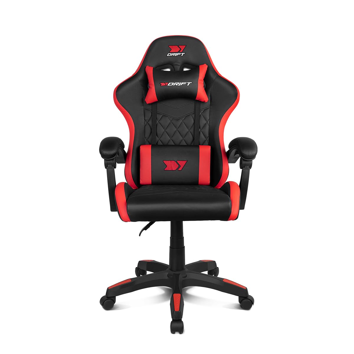 DRIFT GAMING DR35 – Profesjonalny ergonomiczny fotel gamingowy z podparciem lędźwiowym i regulowanymi podłokietnikami 2D, odchylany 135°, ciche koła, tapicerka ze skóry syntetycznej, Czarny/Czerwony