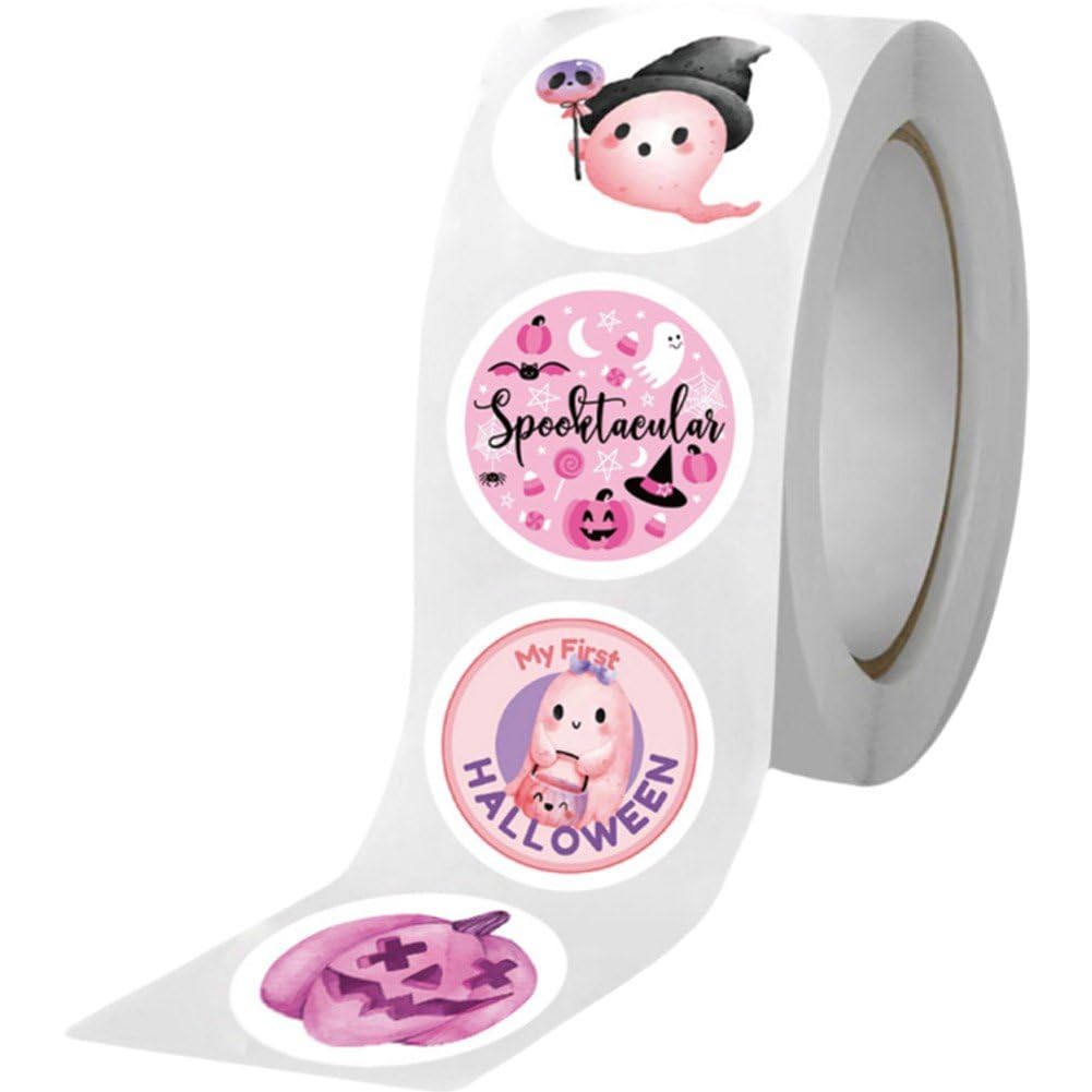 Vbsqic Halloween Stickers for Kids, 500pcs Halloween Pumpkin Stickers Ghost Sticker Roll Funny Halloween Stickers for Kids Party Decorations