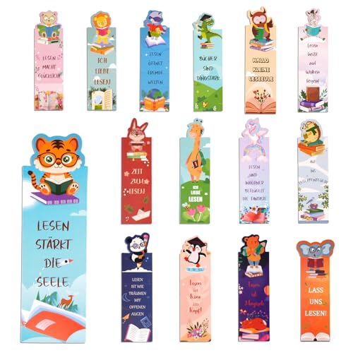 30 Stück Lesezeichen Kinder, Tiere Lesezeichen mit Sprüchen, Kinder Geschenke für Schüler und Buchliebhaber