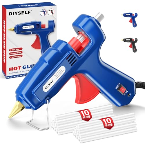 DIYSELF Hot Glue Gun Full Size 1 PCS Glue Gun with 20 Glue Sticks Glue Gun and Sticks Set Hot Glue Gun Kit for Crafts Fabric Woodworking Craft Glue Guns Heavy Duty Glue Gun 60/100W (Blue)