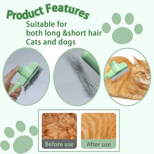 Image of 2-In-1 Flea Comb For Cats, Pet Hair Removal Comb With Release Button, De-Shedding Cat Brush With Stainless Steel Metal Teeth For Short And Long Hair Cats