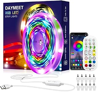 Daymeet LED Strip LightsChasing Effect 10M RGB Dream Color USB Led Strip Lights Color Changing Lights Bluetooth Music Sync with Remote App Control Non-Waterproof Rainbow Led Light Strip for Bedroom