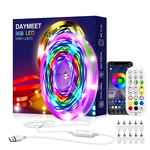 Daymeet LED Strip Lights, Chasing Effect 10M RGBIC Dream Color USB Led Strip Lights Color Changing Lights Bluetooth Music Sync with Remote App Control Rainbow Led Light Strip for Bedroom
