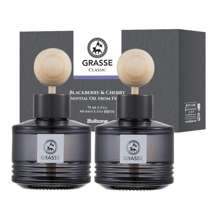 2 Pack Bullsone Grasse Diffuser, Natural Essential Oil Air Freshener for Car & Home, BlackBerry & Cherry Scent, 3.55oz