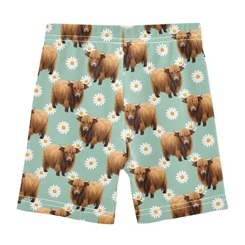 Cow Daisy Flowers Pattern Girls Shorts Elastic Waist Sports Shorts Girls Leggings Pants for 4-10 Years2