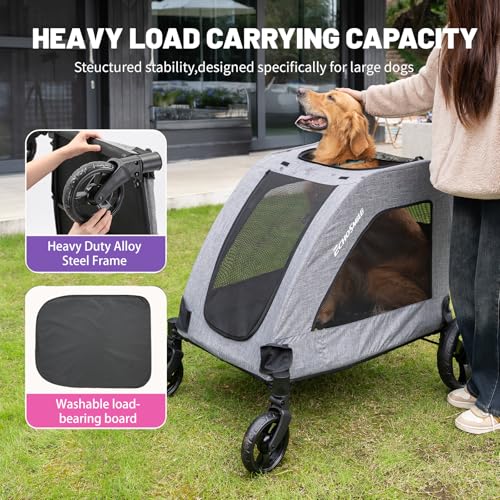 EchoSmile Carrinho de bebê extra grande para cães – alças ajustáveis, leve e dobrável, 4 rodas para