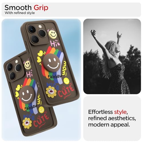 Image of Pikkme Back Cover for Realme 15T 5G / Realme Narzo 90 5G | Soft Silicone| Cute Rainbow Smile & 3D Cartoon Flower Design | Shockproof Raised Camera Protection Bumper Case (Brown)