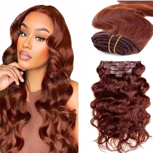 amiliya hair #33 Auburn Brown Body Wave Clip in Extensions