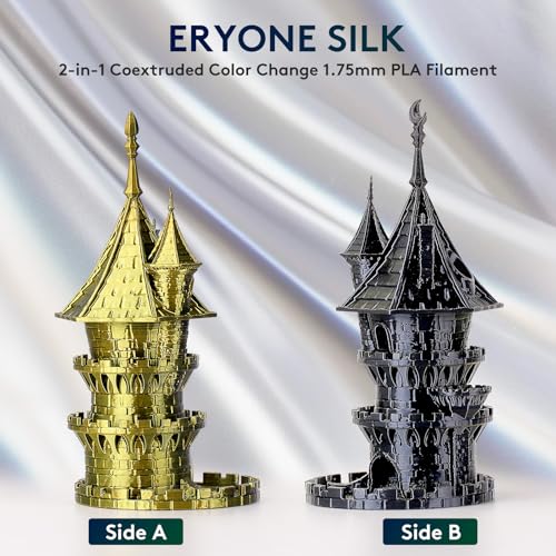 Image of ERYONE Silk Dual Color PLA Filament 3D Printer 1.75mm + /- 0.03mm, Bicolor Filament Two Tone PLA 1KG(2.2lbs) Cardboard Spool, Black Gold