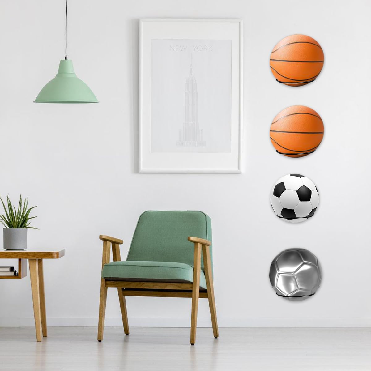HTRTRR 4 Soportes Para Balones De Pared, Soporte Para Balones De Baloncesto De Pared De Metal, Soporte De Pared Para Baloncesto, Fútbol, Voleibol, Rugby, Expositor De Balones Con 12 Tornillos
