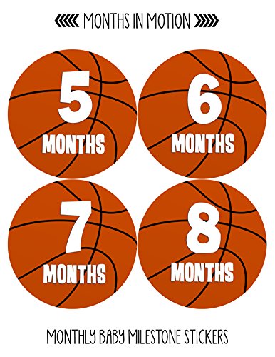 Months in Motion Baby Monthly Stickers - Baby Milestone Stickers - Newborn Boy Stickers - Month Stickers for Baby Boy - Baby Boy Stickers - Newborn Monthly Milestone Stickers - Basketball - Set of 20 - Thumbnail 3