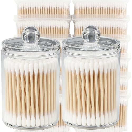 RIKWOG Cotton Swabs 1200 Count Bamboo Sticks Cotton Swabs with 2 Clear Container Cotton Buds with Wooden Handles For Ears Makeup or Nails Personal Care