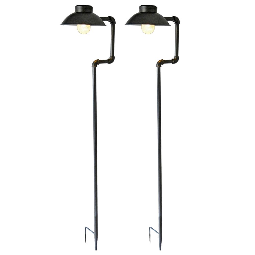2er Set LED Solar Außen Lampen Garten Weg Beleuchtungen Erdspieß Steck Leuchten antik schwarz
