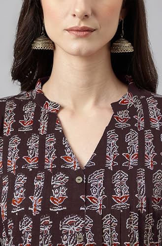 Image of Janasya Women's Pure Cotton Floral Printed A-line Kurta
