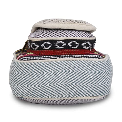 Image of ANESHA Multicolour Handloom Fabric Women Boho Sling Bag 3 Compartments Pack of 1 (7.5 x 7.5 Inches)