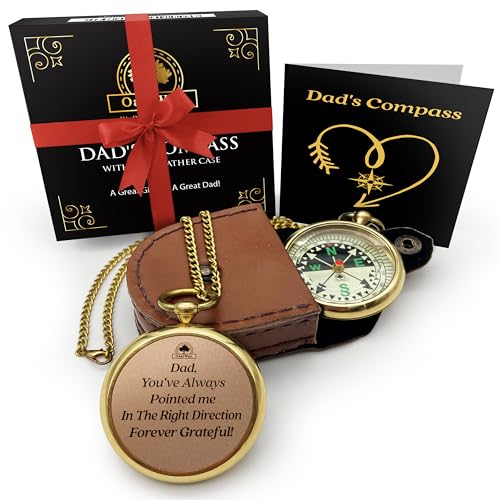 Dad's Compass Gift - Pocket Watch Compass with Chain & Leather Case - Birthday Gifts for Dad from Daughter Or Son, Christmas Daddy Gift Ideas, for Father Who Wants Nothing, Bday Dad Gifts