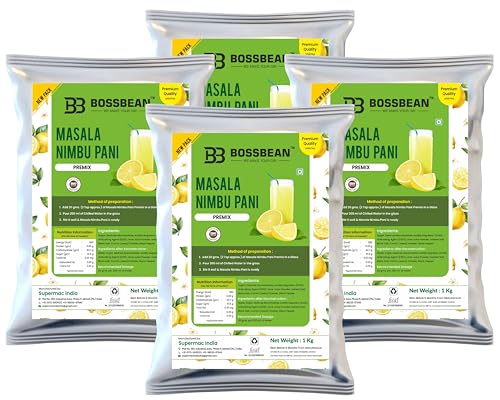Image of Bossbean Masala Nimbu Pani Premix Powder | Refreshing Instant Lemon Drink | Just Add Water | Summer Cool Beverage | Pack of 4 x 1kg Pouch