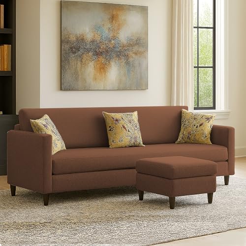 Image of Casaliving Premium Lifestyle Fabric 5 Seater L Shape Sofa Set 4 Seater Modern Sofa Set & Ottoman for Living Room (Brown Color Sofa Set)