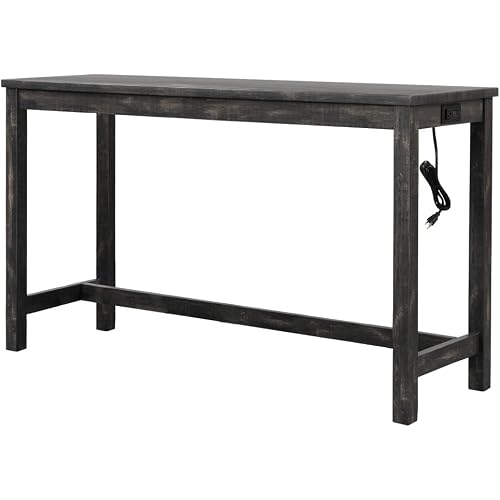 Cooper 60" Bar Height Pub Table with USB Charging Ports and Power Outlet, Rectangular Wood Counter Height Dining Table for Kitchen, Small Spaces, Breakfast Bar or Workstation, (Black Charcoal)