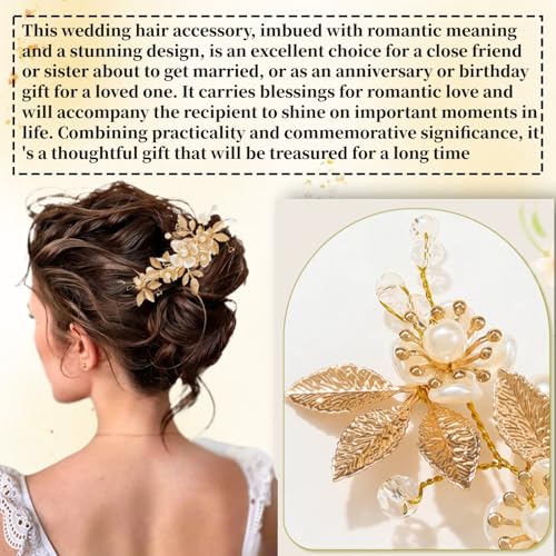 Pinzas para cabello con flores y perlas doradas miniatura 3