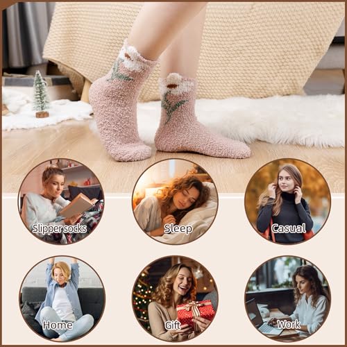 Image of Velice Womens Fuzzy Socks Soft Cozy Fluffy Slipper Winter Thick Warm Plush Sleeping Christmas Socks