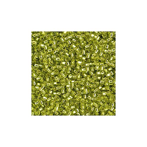 10 g TOHO Round Seed Beads Rocailles, Size 11/0, Silver Lined Lime Green (# 24), Japan, Glass — image 1