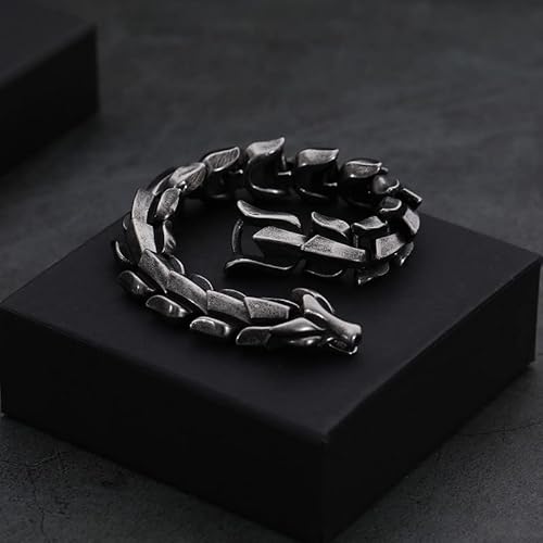 Wfyou Viking Vintage Punk Bracelet For Men Stainless Steel Dragon Link Chain Bracelet Fashion Jewelry Hippop Street Culture（8.3Inch Black） #TOP7