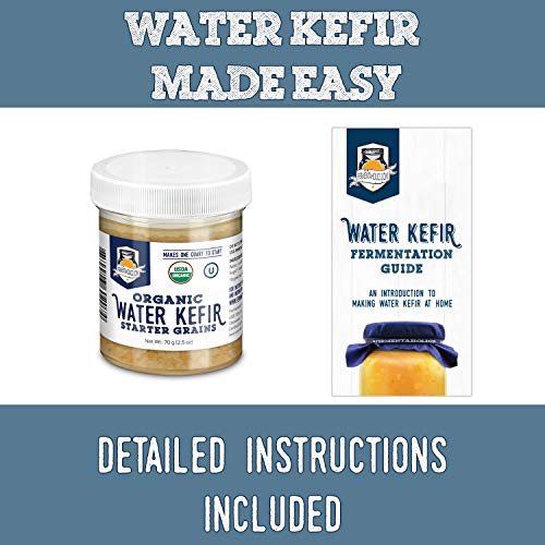 Fermentaholics ORGANIC Water Kefir Grains - Live Starter Culture - Makes a Quart Batch - 70 Grams of Starter Grains - Brew Your Own Water Kefir At Home