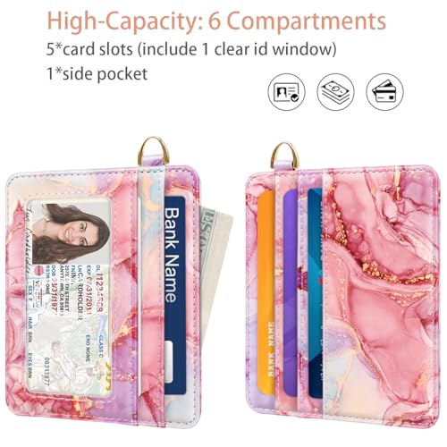 Image of Slim Minimalist Pocket Credit Card Holder Wallet RFID Blocking Lightweight Thin Small Cute Card Cases,Red Marble