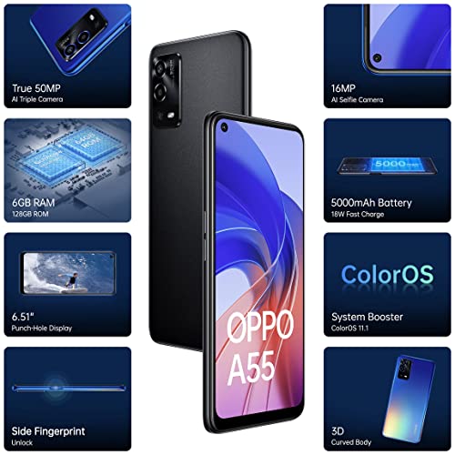 Image of (Refurbished) OPPO A55 (Starry Black, 4GB RAM, 64GB Storage) | Flat Rs. 2750 Citibank and Axis Discount | Get Complimentary 3 Months Prime Membership