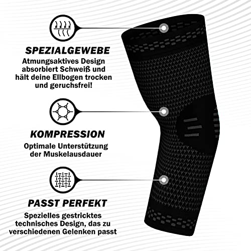 POWERLIX Ellenbogenbandage 2 Stücke, Kompression Ellenbogen Bandage für Damen & Herren, für Tennisarm, Golferarm, Sport, Arthritis, Sehnenentzündung, Gelenkschmerzen, Schwarz, L