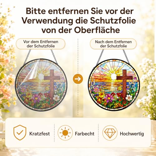 Christliches Fensterdeko Hängend, Buntes Sonnenfänger Acryl, Gartendeko für Draußen Wetterfest, Fensterschmuck Hängend für Wohnzimmer, Balkon Deko, Suncatcher Geschenke für Damen, Männer, 20x20cm
