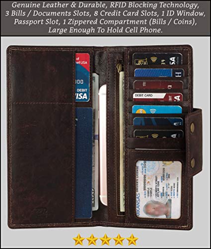 Genuine Leather RFID Blocking Long Wallet – Vintage Bifold for Men by Mou Meraki (DARK BROWN)2