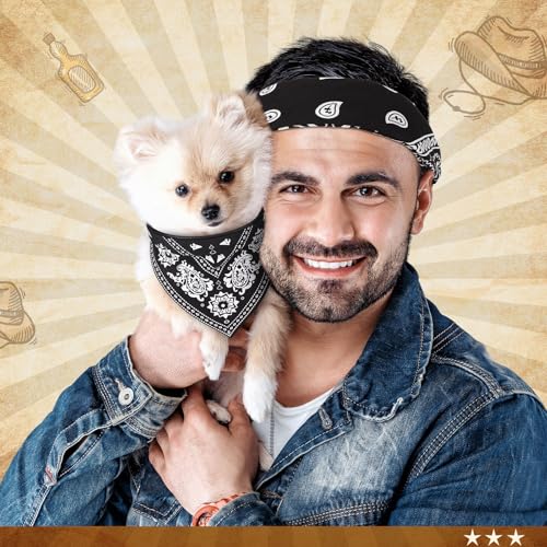 Image of Chicingyou Cat Dog Bandana Collar & Owner Matching Paisley Pattern Bandana Women Headband Square Scarf Headwear Puppy Scarf for Small Dog Adjustable Cat Collar Triangle Neckerchief Handkerchief(Black)