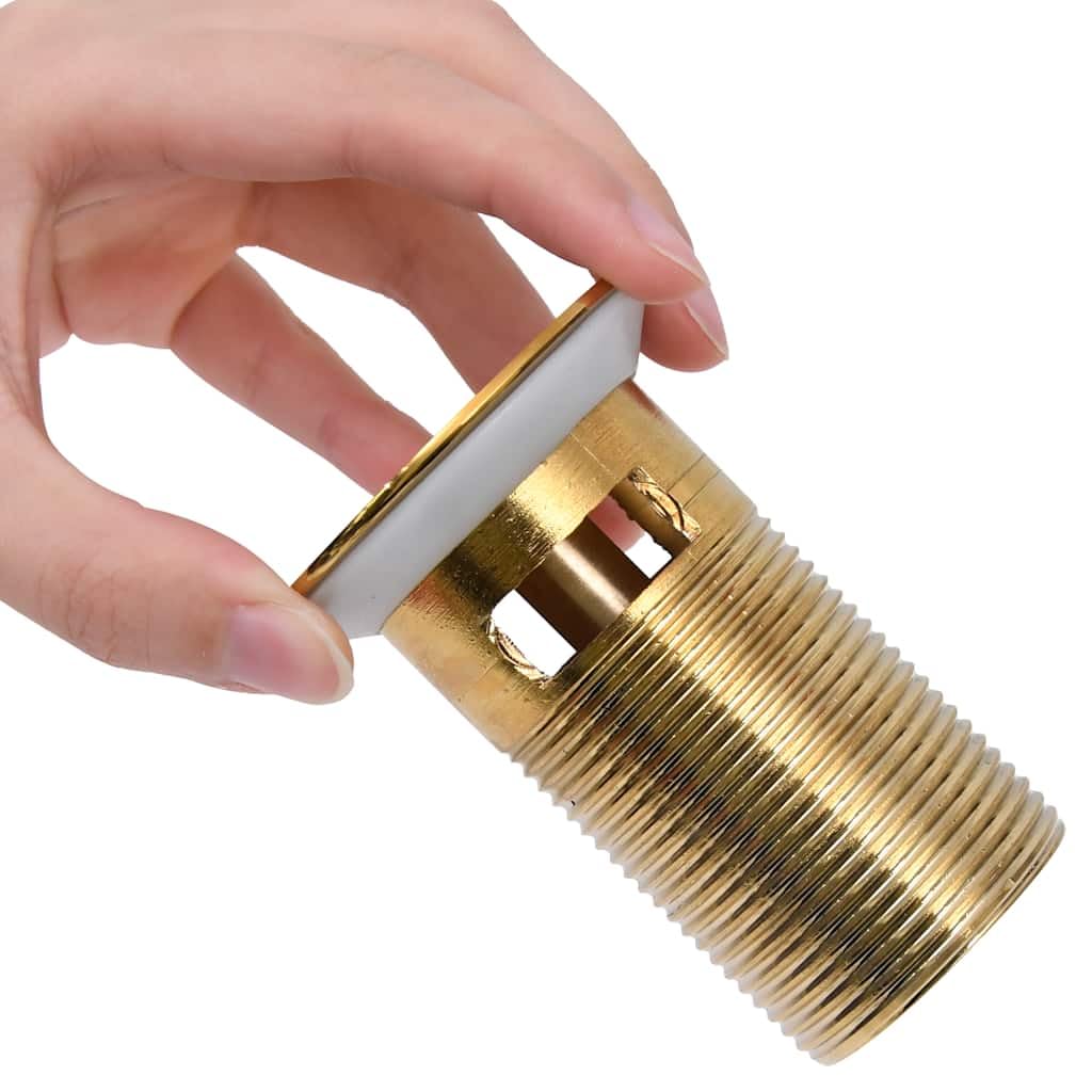 Desagüe con rebosadero Golden Push Open Pop Up de latón 6,4 x 6,4 x 9,1 cm, válvula de desagüe de 1 1/4 pulgadas para lavabo, baño, cocina