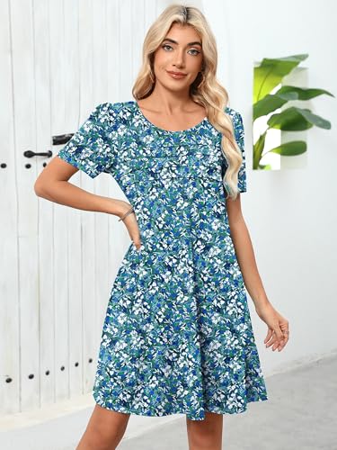 Image of Heymoments Women's Short Sleeve Crewneck Sundress Summer Casual A-Line Beach Dress with Pockets S-2XL